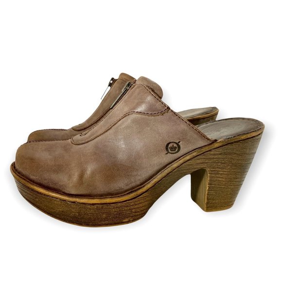 Born Haledon Taupe Leather Clogs 3 Inch Heels - Women's size 8 - Picture 5 of 11